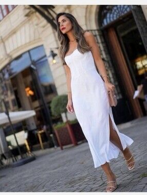 Zara Rhinestone Corset Midi Dress White Bride